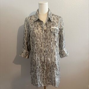 Hilton Hollis 100% Linen Abstract Metallic Tunic Shirt Buttondown L Italy Fabric
